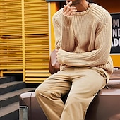 economico maglione pullover da uomo-Per uomo Felpa Pullover Maglione A coste Maglia Top regolari Lavorato a maglia Taglio attillato Liscio Rotonda Contemporaneo moderno Ufficio Da tutti i giorni Abbigliamento Inverno Nero Cachi S M L