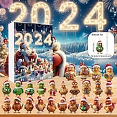 cheap Tree Accessories-Christmas Advent Calendar Ornaments,2D Acrylic Cute Chicken Baby 24pcs Christmas Ornament Kit Gift 24 Days Countdown Mini Hanging Tree Xmas Ornaments for Christmas Party Decorations