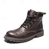 cheap Work Boots-Men&#039;s Brown Leather Work Boots, Durable Lace-Up Ankle Boots with Rugged Sole, Perfect for Outdoor Activities, Construction, and Casual Wear