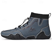 abordables Bottines-bottines décontractées en similicuir marron clair pour hommes avec détails cousus à la main, tige en tricot et lacets à bascule réglables - conception confortable et robuste pour l&#039;extérieur et le quotidien
