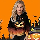 voordelige Halloweenkostuums voor meisjes-Halloween Voor meisjes 3D Grafisch Pompoen Trui met capuchon Lange mouw Herfst Winter Modieus Basic Polyester Kinderen 4-12 jaar Capuchon Buiten Casual Dagelijks Normale pasvorm