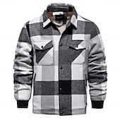 economico Giubbotti e cappotti da uomo-Per uomo Giacca da camicia Giacca sportiva Giacca in pile di flanella Casual / quotidiano Sexy Autunno inverno Color Block A quadri / A righe / Chevron Informale Bavero Standard Nero Blu reale Cachi