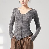 billiga Dansträning-Sportkläder Topp Ren Färg Tvinning Dam Prestanda Träning Långärmad Hög Polyester