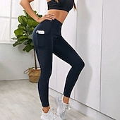 cheap Yoga Leggings &amp; Tights-Women&#039;s Yoga Pants Yoga Leggings Mesh Pocket High Waist Yoga Gym Workout Pilates Tights Black Burgundy Dark Navy Fall Sports Activewear Stretchy Slim