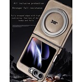 baratos Capa Samsung-telefone Capinha Para Samsung Galaxy Z Virar 6 Z Flip 5 Z Flip 4 Z Flip 3 Capa traseira Com Suporte Suporte para carregamento sem fio Antichoque Retro TPU Couro PU