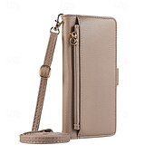 abordables Coques autres téléphones-téléphone Coque Pour Pixel 9 Pro Pixel 9 Pro XL Pixel 8 Pro Pixel 8 Pixel 7 Pixel 7 Pro Pixel 6 Pixel 6 Pro Coque Arriere Avec Support fermeture Éclair avec lanière Rétro TPU faux cuir
