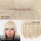 economico Parrucche trendy sintetiche-parrucca con frangia per donna parrucca lunga e liscia parrucca sintetica resistente al calore per ragazze uso quotidiano parrucca per feste di halloween cosplay
