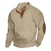 preiswerte Einfache Sweatshirts-Herren Sweatshirt Schwarz Weiß Armeegrün Khaki Grau Stehkragen Farbblock Patchwork Gerippt Strukturiert Sport &amp; Outdoor Täglich Ferien Polyester Strukturiert Streetwear Basic Lässig Frühling &amp; Herbst