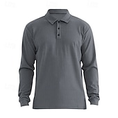 preiswerte Klassisches Poloshirt für Herren-Herren Poloshirt Rippstrick-Oberteil Geschäft Casual Gerippter Polokragen Langarm Modisch Basic Feste Farbe Gestrickt Herbst Winter Regular Fit Dunkelgrau Schwarz Weiß Burgunderrot Marineblau