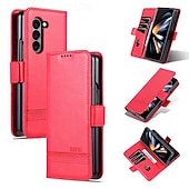 baratos Capa Samsung-telefone Capinha Para Dobra Z 7 Dobra Z 6 Z Fold 5 Z Fold 4 Z Fold 3 Capa traseira Com Suporte Magnética Slot para cartão Retro Couro PU