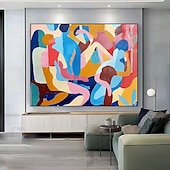 preiswerte Gemälde mit Menschen-handgemachtes farbenfrohes modernes Ölgemälde auf Leinwand, großes handgemaltes abstraktes strukturiertes Personengemälde, Wandkunst, zeitgenössisches minimalistisches Kunstwerk, Wandgemälde für
