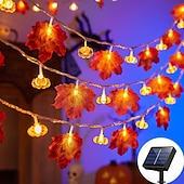 رخيصةأون يعمل بالطاقة الشمسية-سلسلة أضواء ثلاثية الأبعاد تعمل بالطاقة الشمسية على شكل أوراق القيقب اليقطينية بطول 6.5 متر و30 مصباح LED خارجي مقاوم للماء لحديقة الخريف وعيد الشكر وعيد الميلاد وحفلات الزفاف والعطلات وفناء المنزل