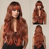 voordelige Synthetische trendy pruiken-Synthetische pruiken Uniformen carrière Kostuums Prinses Gekruld Golvend Middelste stuk Gelaagd kapsel Met pony Machinegemaakt Pruik 66.0 cm Bruin / Bourgondië Synthetisch haar Dames Cosplay Feest