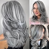 baratos Perucas Sintéticas sem Touca-perucas longas em camadas para mulheres peruca de cabelo cortado em camadas para meninas penteados longos com camadas peruca de substituição de cabelo sintético de fibra macia e resistente ao calor