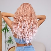 economico Parrucche trendy sintetiche-Parrucche sintetiche Uniformi Costumi di carriera Da principessa Riccio Profondo riccio Parte di mezzo Taglio scalato Con frangia A macchina Parrucca 26 pollici Oro rosa Capelli sintetici Per donna