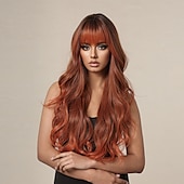 voordelige Synthetische trendy pruiken-Synthetische pruiken Uniformen carrière Kostuums Prinses Gekruld Golvend Middelste stuk Gelaagd kapsel Met pony Machinegemaakt Pruik 66.0 cm Bruin / Bourgondië Synthetisch haar Dames Cosplay Feest