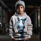 levne 3D zvířata pro chlapce-Chlapecké 3D Grafika Zvíře Kůň Kapuce Dlouhý rukáv Jaro Podzim Módní Šik ven Děti 4-12 let Kapuce Venkovní Ležérní Denní Běžný