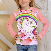 billiga Flickans 3D-tecknad film-Flickor 3D Grafisk Enhörnings T-shirt Långärmad Vår Höst Mode Grundläggande Barn 4-12 år Rund hals Utomhus Ledigt Dagligen Normal