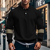 お買い得  メンズ クラシックポロ-男性用 ゴルフシャツ ゴルフポロ ワーク カジュアル ラペル 長袖 ベーシック 近代の カラーブロック パッチワーク ボタン 春 &amp; 秋 レギュラー ブラック ホワイト アーミーグリーン カーキ色 グレー ゴルフシャツ