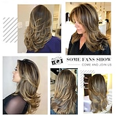 baratos Perucas Sintéticas sem Touca-perucas longas em camadas para mulheres peruca de cabelo cortado em camadas para meninas penteados longos com camadas peruca de substituição de cabelo sintético de fibra macia e resistente ao calor