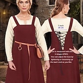 ieftine Rochie-Șorț viking medieval pentru femei, cu rochie tunică cu dantelă la spate, 2 buc ținute pentru larp ren faire târg renascentist, carnaval, rochie de halloween