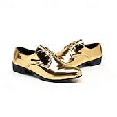 cheap Semi-Formal-Men&#039;s Shiny Gold Lace-Up Dress Shoes - Sleek Formal Oxford Shoes for Parties, Events, and Performances