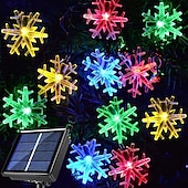 baratos Luzes solares de corda-Luzes de corda de fada à prova d&#039;água de floco de neve de natal com led solar 30/50/100 led 8 modos de iluminação para áreas externas quintal jardim feriado jardim casamento festa de ano novo
