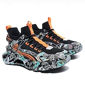 economico Sneakers Casual-sneakers alte da uomo con motivo graffiti – scarpe sportive streetwear colorate con chiusura con lacci, tomaia in mesh traspirante per abbigliamento casual e sportivo
