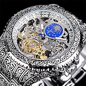 abordables Relojes mecánicos-FORSINING Hombre Relojes Mecánico Retro Antiguo Lujo Esfera Grande Moda Calavera Cuerda Automática Pantalla de fase lunar Luminoso Correa de acero inoxidable Reloj