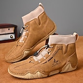 abordables Bottines-bottines décontractées en similicuir marron clair pour hommes avec détails cousus à la main, tige en tricot et lacets à bascule réglables - conception confortable et robuste pour l&#039;extérieur et le quotidien