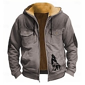 baratos moletons 3d masculinos-Homens Lobo Tosão Moletom Moletons Moletom Manga Longa Moletom com capuz Com Capuz Moda Impressão 3D Feriado Streetwear Preto Vermelho Zíper Bolsos Outono Inverno Designer