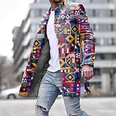 cheap Men&#039;s Print Lightweight Coats-Men&#039;s Color Block Graphic Prints Geometry Winter Coat Overcoat Coat Warm Breathable Comfortable Fashion Streetwear Business Work Wear to work Going out Pocket Print Fall &amp; Winter Turndown Long Sleeve