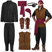 preiswerte Outfits-8-teiliges Wikinger-Piratenkostüm für Herren mit Rüstungsset, Retro-Vintage-Mittelalter-Renaissance, 17. Jahrhundert, Ritter, Ranger, Elfen, Walhalla, für Halloween, Karneval, Larp, Renaissance Faire