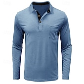 billiga Klassisk pikétröja för män-Herr POLO Shirt Golftröja Ledigt Sport Kavajslag Långärmad Mode Grundläggande Ensfärgat Knapp Vår &amp; Höst Normal Ljusblå Militärgrön Mörkgrå Sjöblå Retroröd Aprikos POLO Shirt