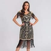 olcso Ruhák-1920-as évek Vintage-inspirált Rövid hosszú Flapper ruha Jelmez Bulikra A nagy Gatsby Esküvői Vendég Flitter Flitter Rojt V-alakú Női Karácsony Mindszentek napja Újév Alkalmi / Napi Party / koktél