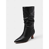 abordables Bottes souples-bottes rouges souples mi-mollet pour femmes avec bout pointu et talons aiguilles – chaussures d&#039;hiver à la mode pour les fêtes et les tenues décontractées