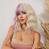 voordelige Synthetische trendy pruiken-Synthetische pruiken Uniformen carrière Kostuums Prinses Gekruld Golvend Middelste stuk Gelaagd kapsel Machinegemaakt Pruik 35.6 cm Goudroze Synthetisch haar Dames Cosplay Feest Modieus Blond