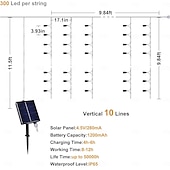 abordables Guirlandes solaires-Rideau lumineux solaire d&#039;extérieur avec télécommande, 8 modes d&#039;éclairage, guirlande lumineuse 3 x 3 m, 300 LED, étanche IP65, pour Noël, fête, mariage, maison, jardin, mur, salon, chambre à coucher,