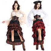 cheap Outfits-Retro Vintage Medieval Renaissance Outfits Ren Faire Pirate Viking Women&#039;s Pirate Fantasy Steampunk Halloween Carnival Party LARP Ren Faire Adults&#039; Top Skirt Hat