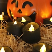 cheap Halloween Lights-Black Flameless Teardrop Candle Lights Yellow Twinkle Tea Light Candle with Glitter Decoration Freestanding Plastic Round Single Wick for Various Room Types Valentine&#039;s Day  Halloween Christmas