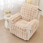 cheap Recliner Chair Cover-Plush Recliner Slipcover Home Faux Fur Fluffy Recliner Chair Slipcover Non Slip Back Fuzzy Fluffy Reclining Couch Cover Soft Comfort Sofa Slipcover Washable Furniture Protector
