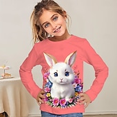 billiga Flickans 3D-djur-Påsk Flickor 3D Grafisk Djur Kanin T-shirt Långärmad Vår Höst Mode Grundläggande Barn 4-12 år Rund hals Utomhus Ledigt Dagligen Normal