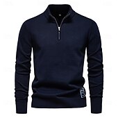 cheap Men&#039;s Pullover Sweater-Mens Quarter Zip Cotton Pullover Sweaters Solid Color Casual Social Knit Mock Neck Polo Sweaters for Men