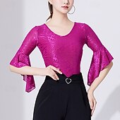 billiga Danskläder till latindans-Latinamerikansk dans Topp Spets Tryck Ren Färg Dam Prestanda Träning Halvlång ärm Hög Nylon