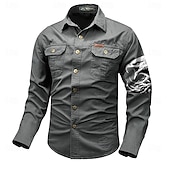 abordables camisas occidentales de los hombres-Hombre Águila Camisas de trabajo camisa occidental Camisa cargo Manga Larga Casual Táctico Deporte Noche Invierno Primavera &amp; Otoño Cuello Vuelto Estampado Gris oscuro Negro Blanco Verde Ejército Rojo