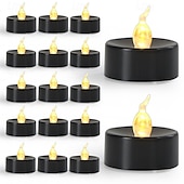 cheap Halloween Lights-Black Flameless Teardrop Candle Lights Yellow Twinkle Tea Light Candle with Glitter Decoration Freestanding Plastic Round Single Wick for Various Room Types Valentine&#039;s Day  Halloween Christmas