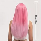 Χαμηλού Κόστους Περούκες για πάρτι-μακριές ίσιες περούκες με κτυπήματα για γυναίκες Περούκες αντικατάστασης μαλλιών από μαλακές συνθετικές ίνες για πάρτι καρναβαλιού χρήση μουσικού φεστιβάλ