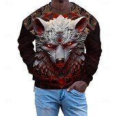 billiga 3D-tröjor för män-Herr Grafisk Varg Mörk Tröjor Pullover-tröja Långärmad Tröja Huva Semester Häftig Dagligen Tryck Semester Utomhussport Utekväll Tryck Vinter Vår &amp; Höst