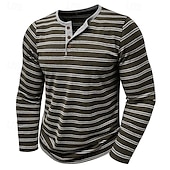 economico Maglietta casual Henley-Per uomo Maglietta con bottoni Maglietta Maglia Henley Camicia a Maniche Lunghe Manica Lunga Henley Primavera &amp; Autunno A righe Moda Designer Essenziale Bottoni Vacanza Streetwear Uscire Nero Bianco