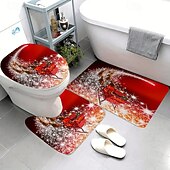 halpa Christmas Bath-3 kpl joulukylpymatot ja -mattosarjat joulun liukumaton vettä imevä kylpymatto, wc-istuimen/kannen kansi, u-muotoinen wc-matto, kodin ovimatot karhun jalanjäljet